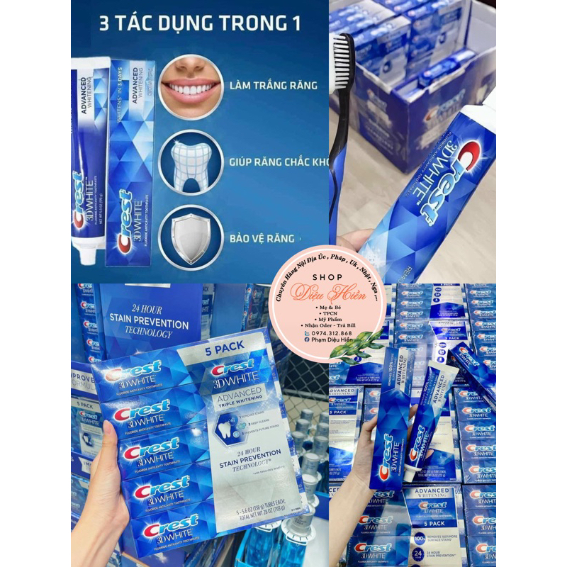 Kem đánh răng Crest Mỹ 3D Advanced Whitening