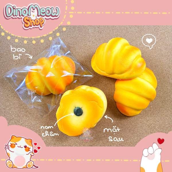 Squishy cỡ vừa - bánh sò/ bánh sừng bò mềm, đế nam châm