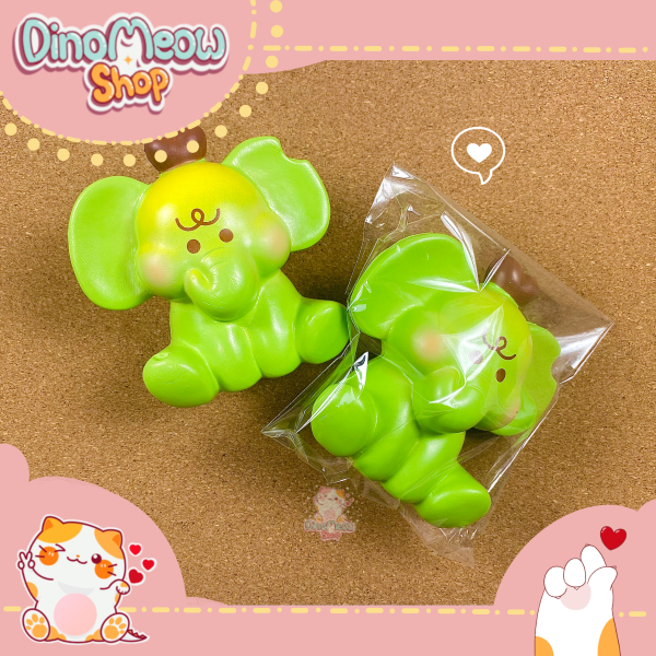 Squishy cỡ trung - Voi táo xanh đáng yêu, mềm, chậm tăng