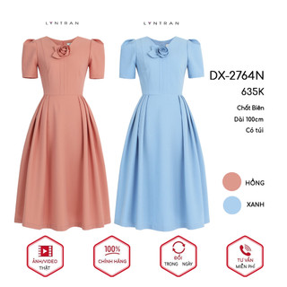 Váy xòe LYN TRAN DX-2764N hoa hồng 2 lá Chất Biên Mềm Mịn Trơn Sóng