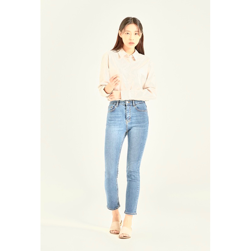 Quần Jeans Bò Nữ Lưng Cao Dáng Ôm Skinny SPAO Hàng Xuất Hàn Xịn Cao Cấp Mịn Đẹp Dày Nặng Tay Xanh Nhạt