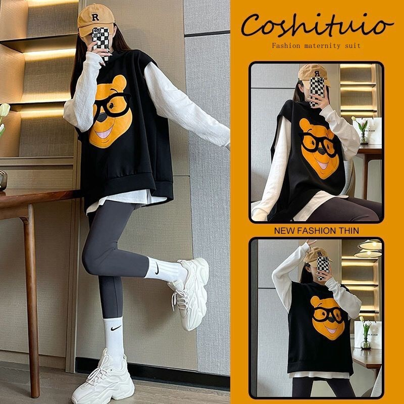 Áo Hoodie sát nách dáng rộng len thun hình gấu đeo kính phong cách mùa hè mới