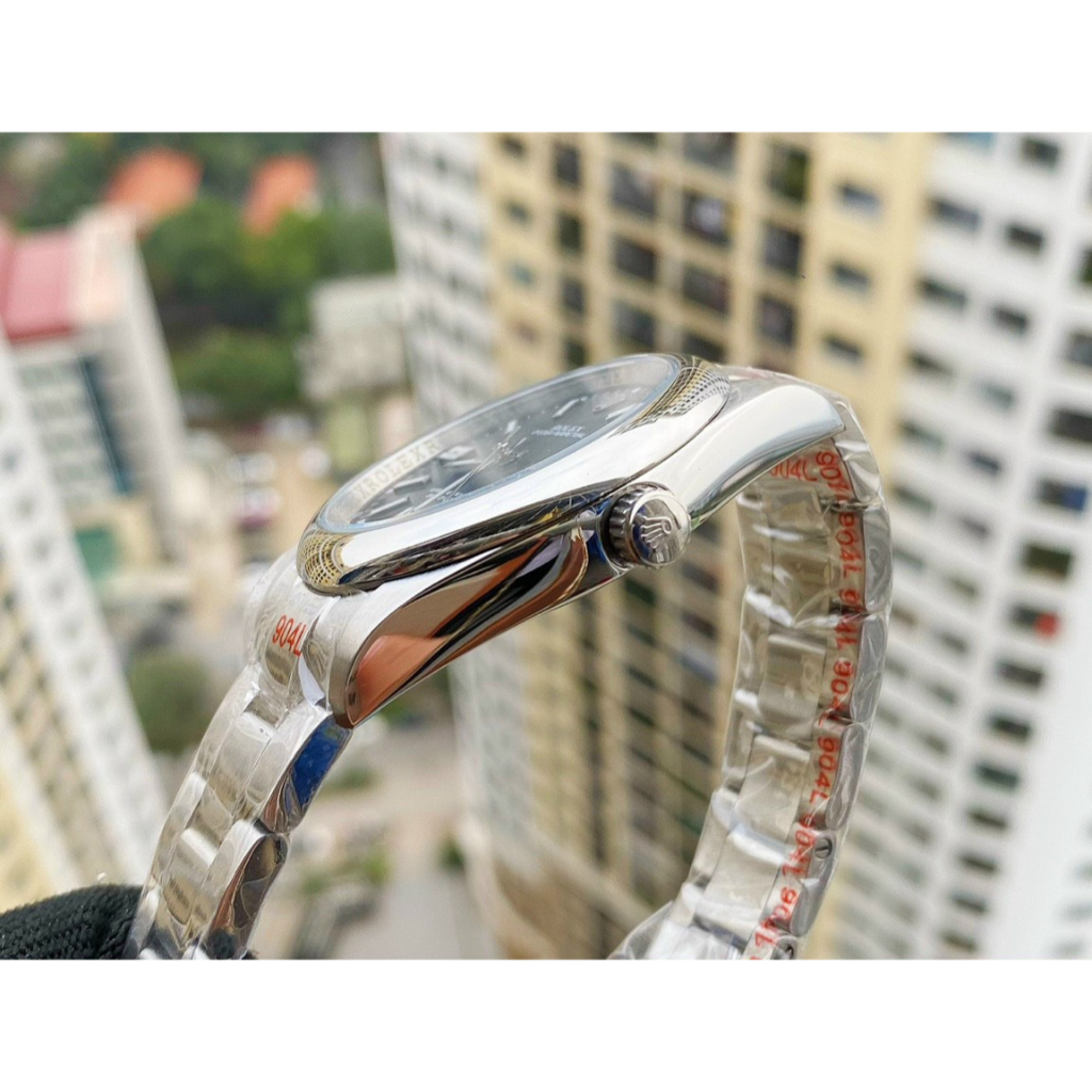 Đồng hồ Nam Rl 3kim mặt xanh biển vành trơn vỏ trắng máy nhật dòng Automatic size 40mm dây kim loại