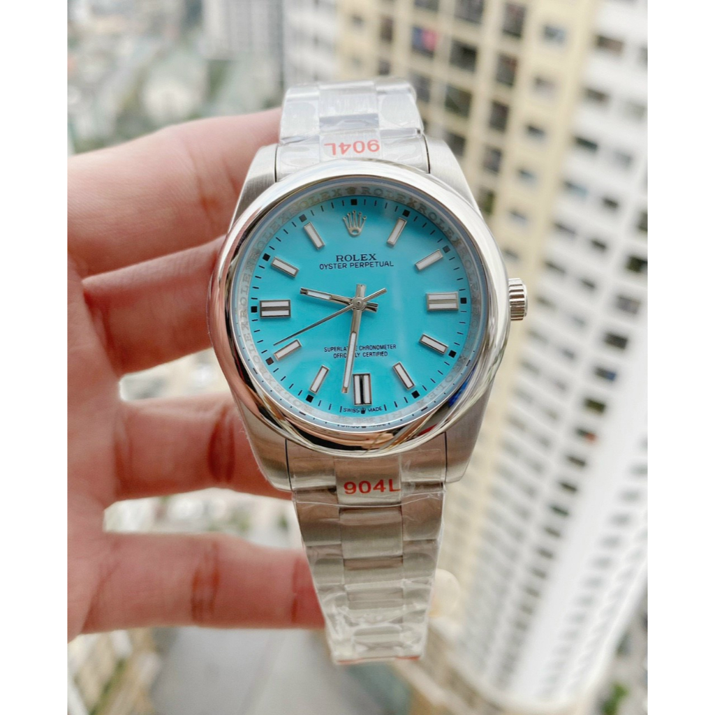Đồng hồ Nam Rl 3kim mặt xanh biển vành trơn vỏ trắng máy nhật dòng Automatic size 40mm dây kim loại