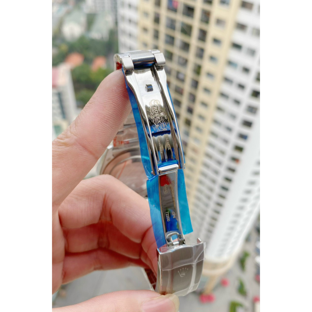 Đồng hồ Nam Rl 3kim mặt xanh biển vành trơn vỏ trắng máy nhật dòng Automatic size 40mm dây kim loại