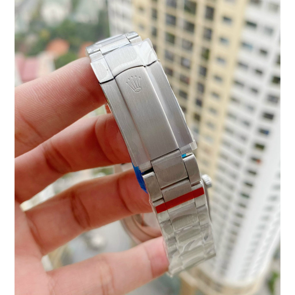 Đồng hồ Nam Rl 3kim mặt xanh biển vành trơn vỏ trắng máy nhật dòng Automatic size 40mm dây kim loại