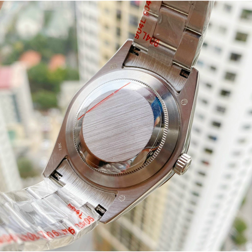 Đồng hồ Nam Rl 3kim mặt đen vành trơn vỏ trắng máy nhật dòng Automatic size 40mm dây kim loại