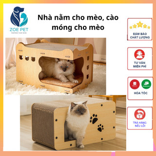 Nhà cho mèo nằm bằng gỗ kèm theo bàn cào móng cho mèo
