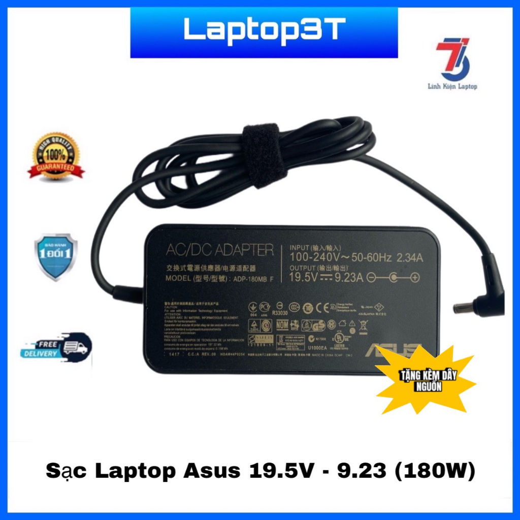 Sạc Máy Tính Laptop ASUS 19V-9.23A 180W bản SLim Chân Kim 6.0*3.7MM Loại Chính Hãng ORG bảo hành 12 tháng