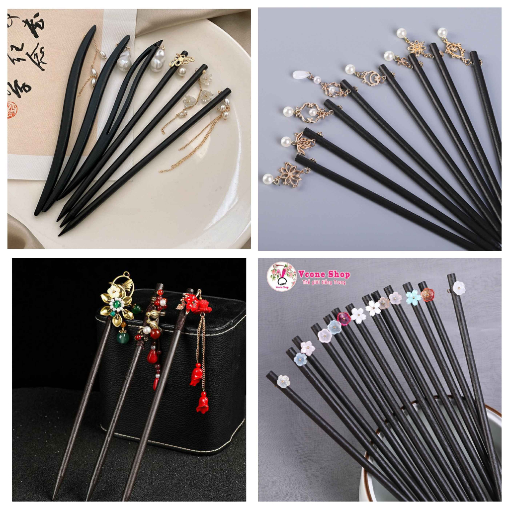 (Nhiều Mẫu) Trâm gỗ cổ trang họa tiết kim loại xinh xắn thiết kế tinh tế sang trọng cosplay phong cách Trung Quốc cổ đại