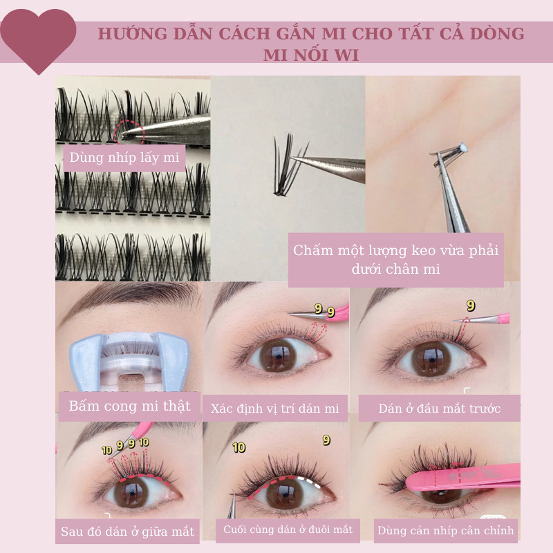 Mi Giả Tách Sợi, Mi nối, Mi Chùm Phong Cách Chữ A, Chữ V, Tự Nhiên Tự Nối Tại Nhà 3Dòng mã W10