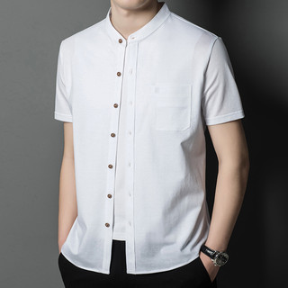 Áo Nam Sơ Mi Cổ Tàu Ngắn Tay Chất Thô Xốp Cotton Hàn Cao Cấp Mềm Mịn Thấm Mồ Hôi, Áo Sơ Mi Nam Ngắn Tay Cổ Tàu Vicenzo