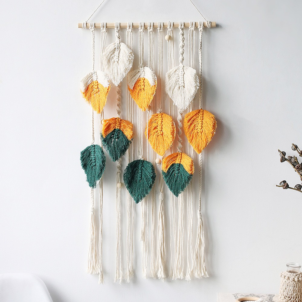 Rèm lá treo tường macrame size40*80cm form lá cứng