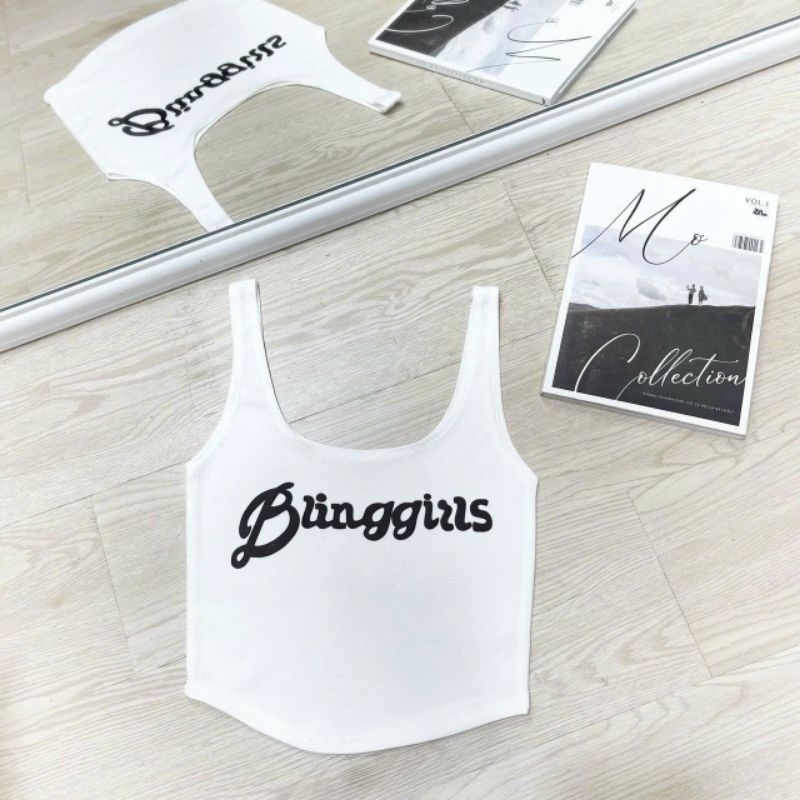 Áo 2 dây vạt bầu in chữ bungirls