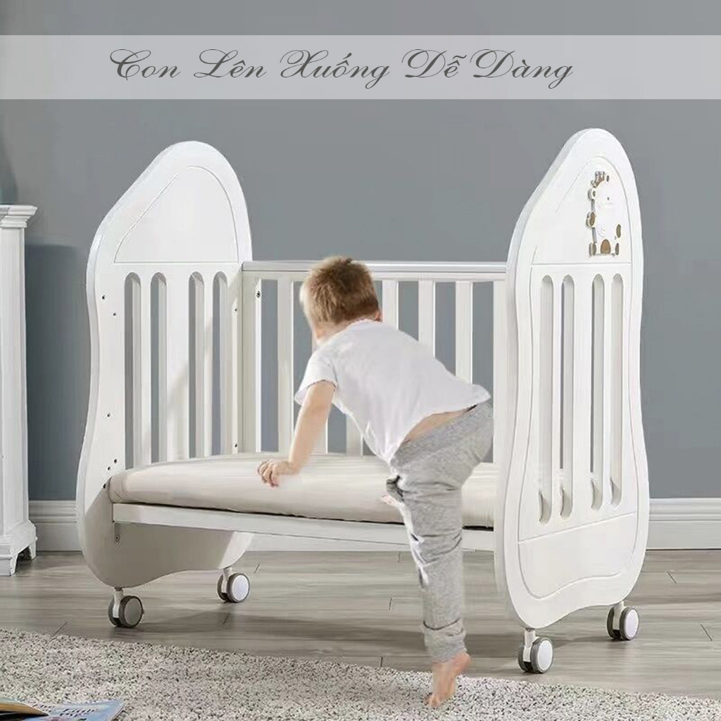 Cũi gỗ Manky Kids 3in1,  giường ngủ và bàn học cho bé khi lớn. TẶNG KÈM MÀN