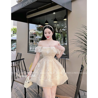 Váy ren nữ trễ vai xoè bồng tiểu thư