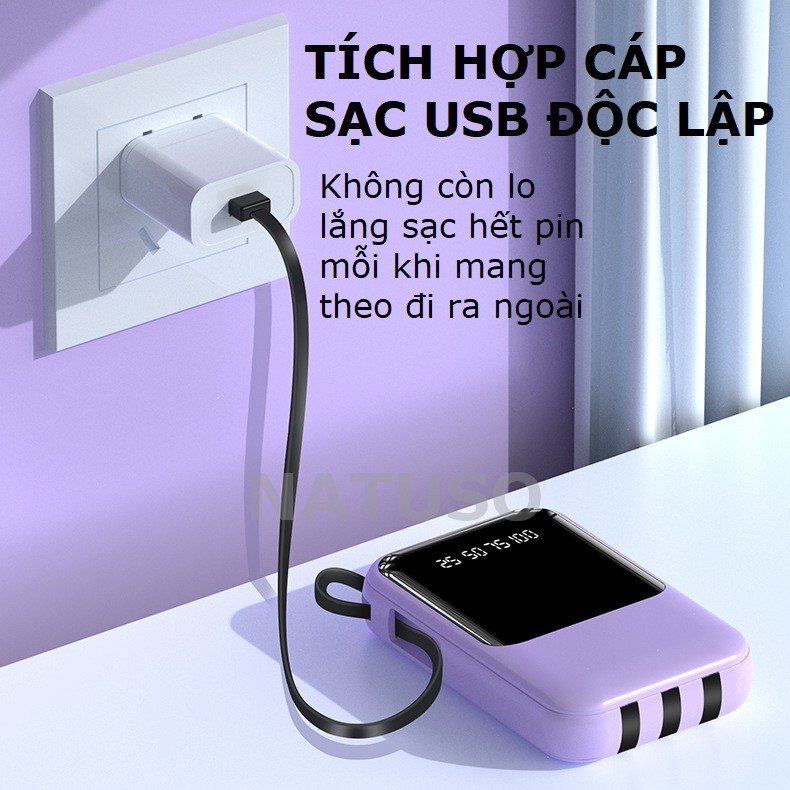 Sạc dự phòng pin 10000mAh 20000mAh XY68 dung lượng lớn tích hợp dây sạc nhanh cho nhiều thiết bị điện thoại