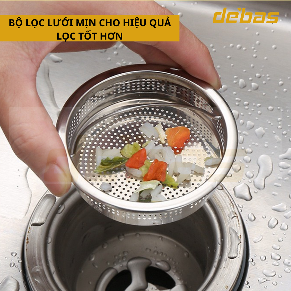 Rọ rác chậu rửa bát inox 304 hàng loại 1 chịu lực lọc rác hiệu quả thoát nước nhanh có quai xách Debas