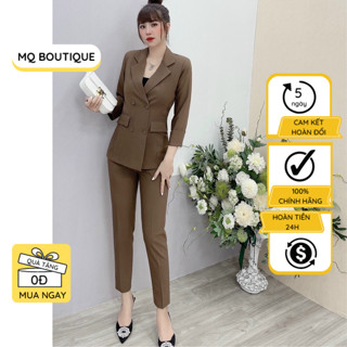 Set Vest nữ công sở trơn áo vest blazer dài tay lỡ 4 cúc quần tây dài dáng baggy Bộ vest thiết kế MQ Boutique