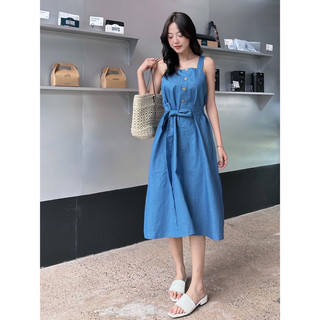 [RÁCH STORE] Đầm Denim - 2 Dây - Nút Đồng