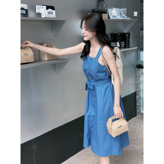 [RÁCH STORE] Đầm Denim - 2 Dây - Nút Đồng