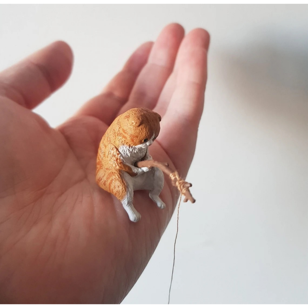 Tượng mèo câu cá, Ngư dân mèo câu cá, trang trí bể cá, giá sách, mô hình decor dễ thương