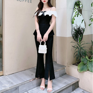 Set áo trễ vai quần ống loe Kymie