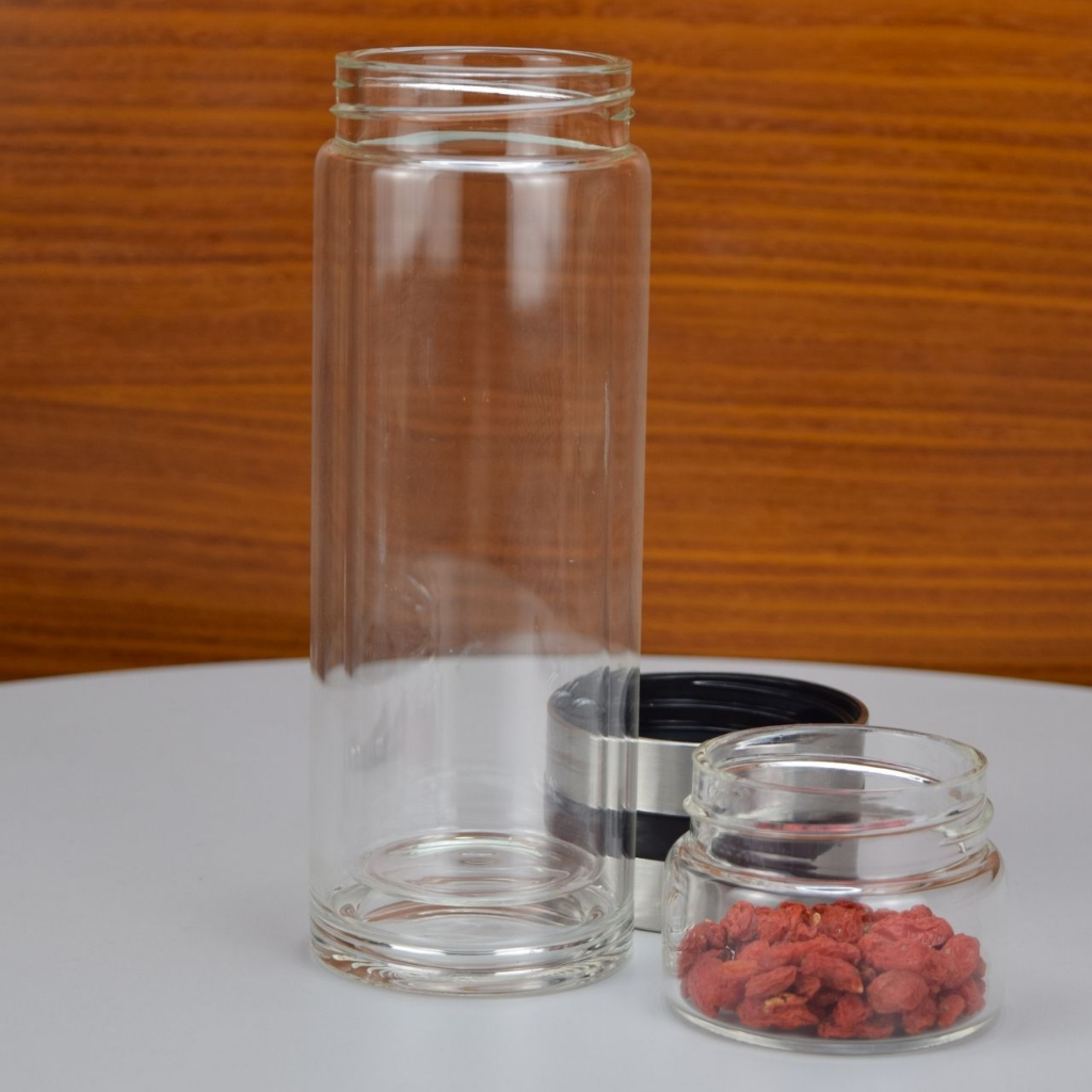 Bình Pha Trà Thủy Tinh Chịu Nhiệt Có Lõi Lọc Inox 304 Có 2 Lớp Cách Nhiệt Tiện Dụng Chống Nóng 470ml