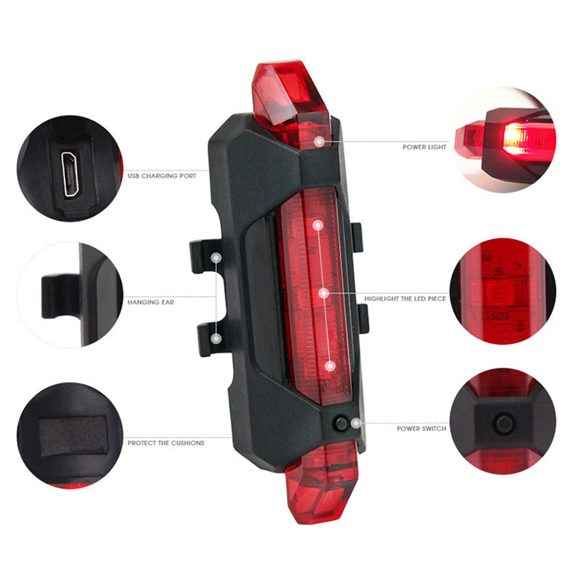Đèn 5 LED sau Xe Đạp giúp đạp xe an toàn ban đêm 4 chế độ sáng