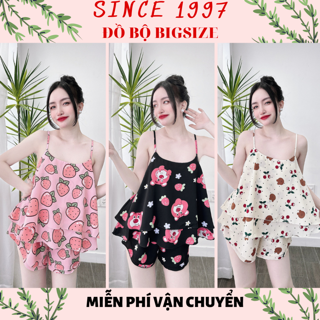 Đồ bộ bigsize ĐÙI DÂY 2 LỚP lụa Mango 40-72kg, Since1997 Pijama, Đồ ngủ lụa Mango cao cấp loại 1 mềm mướt