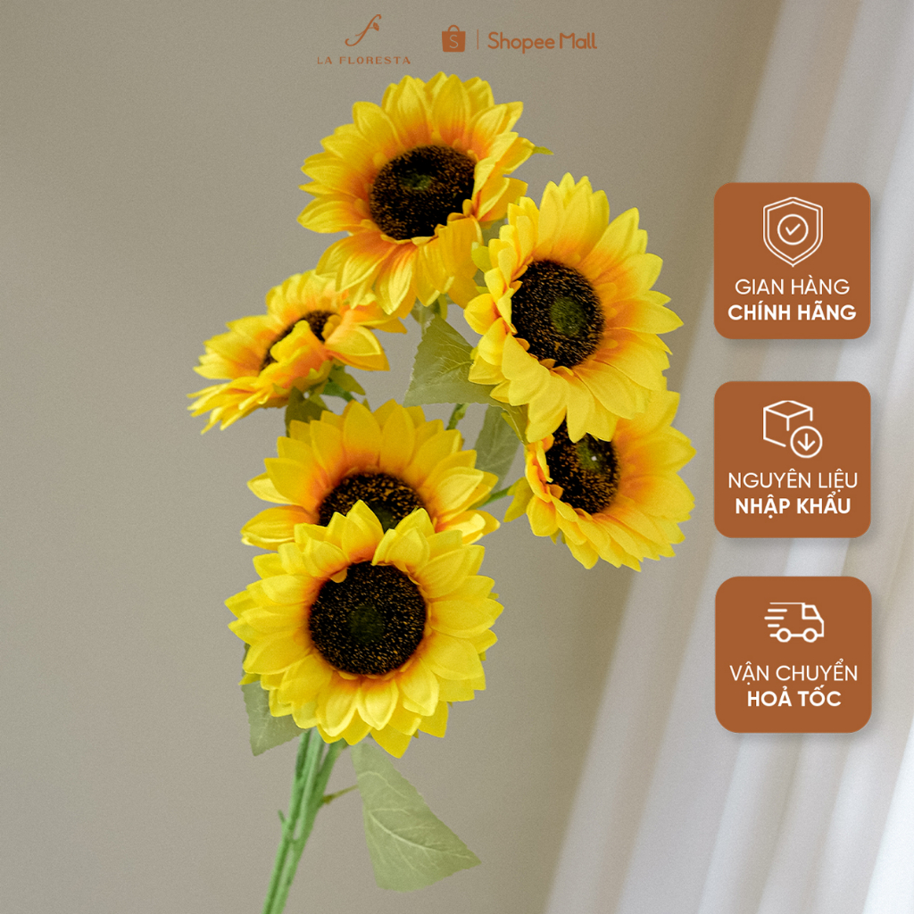 Cành Hoa Giả Hướng Dương LA FLORESTA Thân 100cm Chất Liệu Lụa Nhập Khẩu, Decor Phòng Khách, Phòng Ngủ, Sự Kiện, Đám Cưới