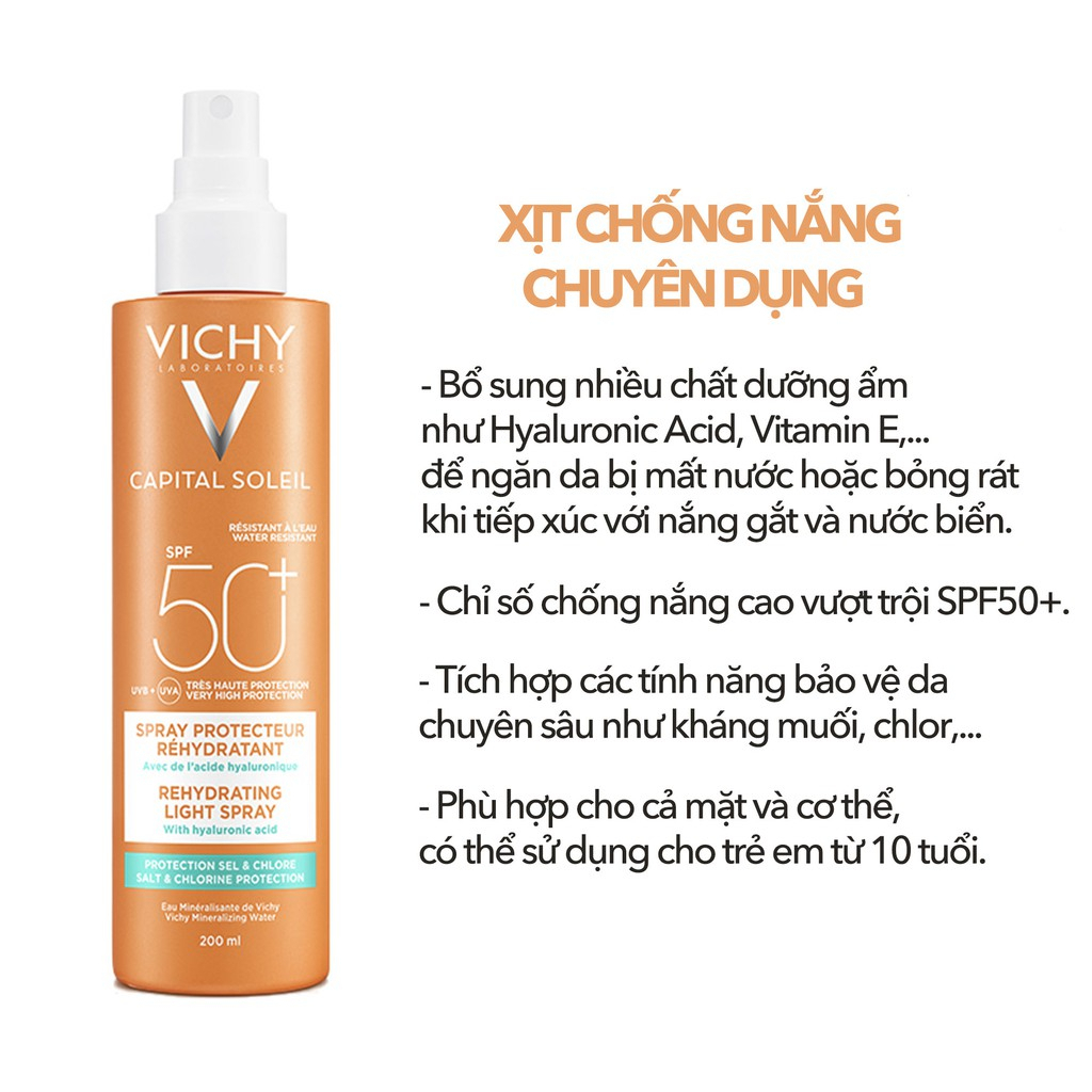 Xịt Chống Nắng Toàn Thân Vichy Capital Soleil SPF50+ 75ML Lâu Trôi Giữ Ẩm Cho Da