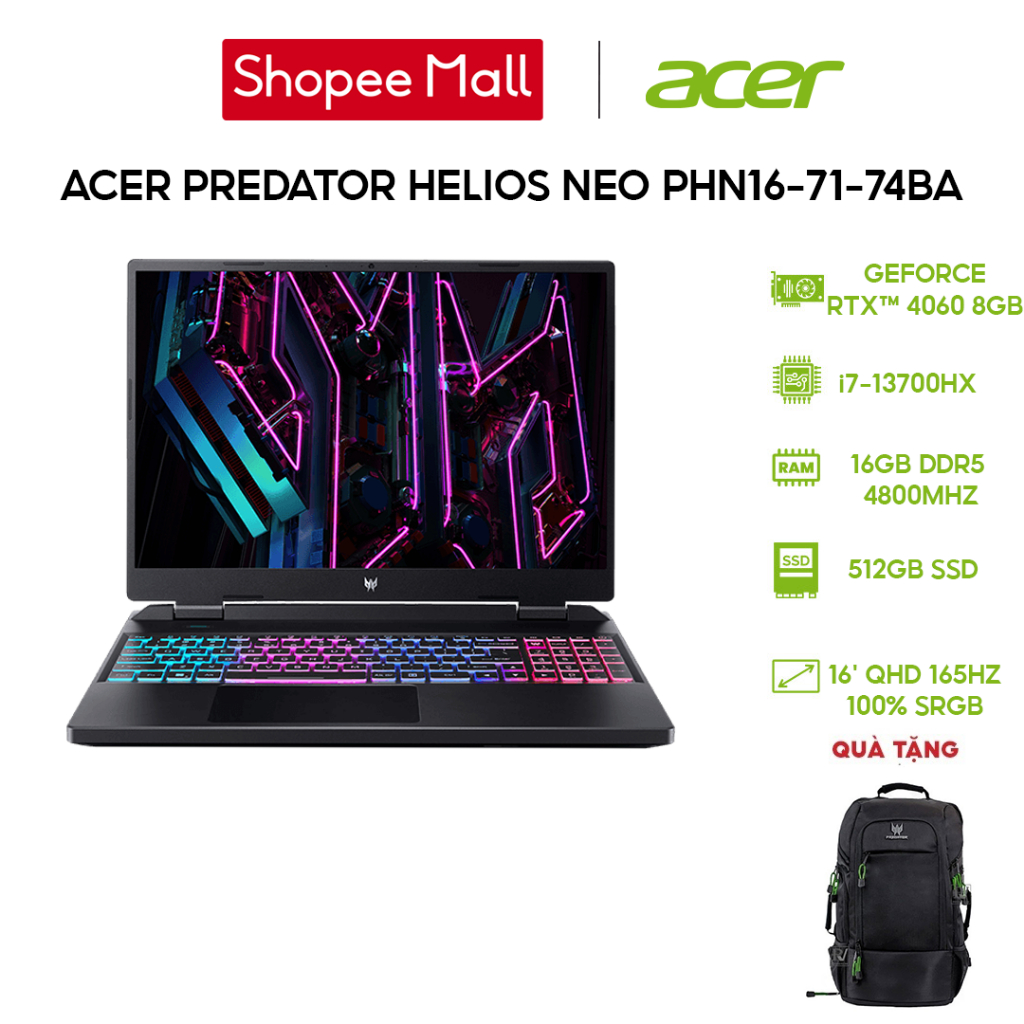 Laptop Acer Predator Helios Neo PHN16-71-74BA (i7-13700HX|16GB|512GB|RTX™ 4060 8GB)