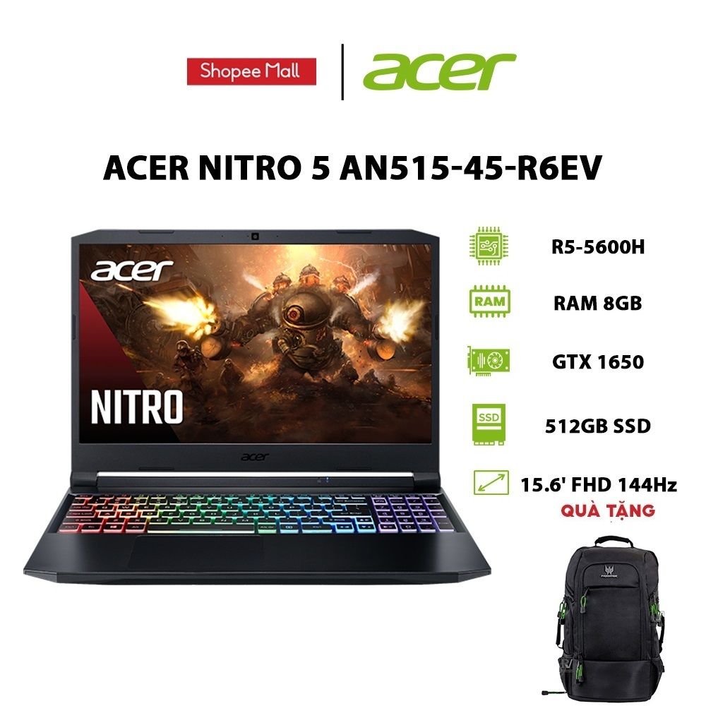 Laptop Acer Nitro 5 AN515-45-R6EV R5-5600H |8GB |512GB |GTX 1650 4GB |15.6' 144Hz |W11