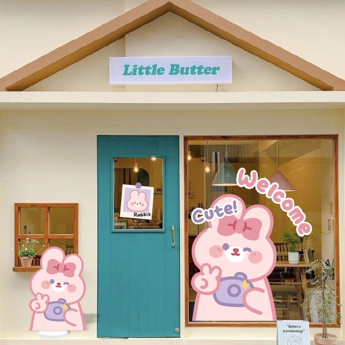 Hình dán gấu cute aesthetic trang trí tường gương, kính cửa hàng theo yêu cầu