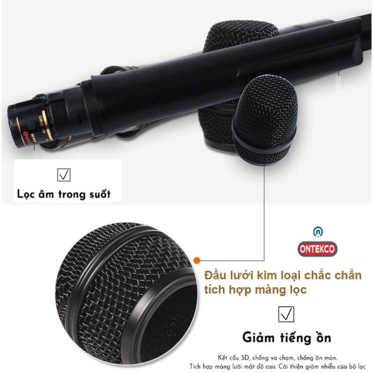 Bộ 02 micro karaoke ONTEKCO MF333 đầu thu 2 anten sóng VhF chống hú - lọc âm tốt, Hàng chính hãng