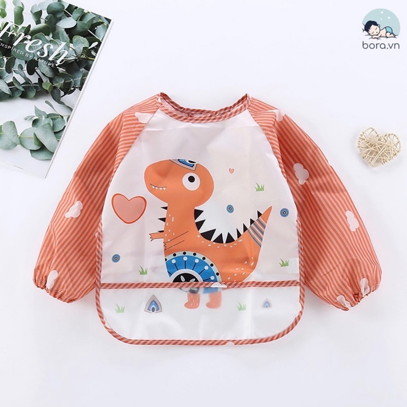Áo yếm dài tay đằng sau có dây điều chỉnh cho bé ăn dặm