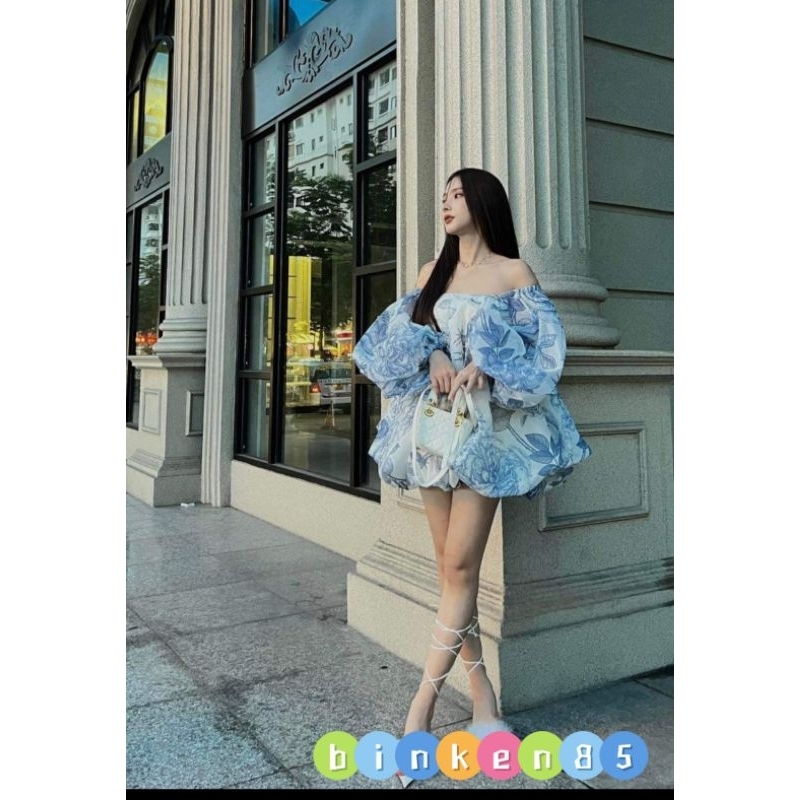 Đầm trễ vai tay bồng hàng thiết kế cao cấp