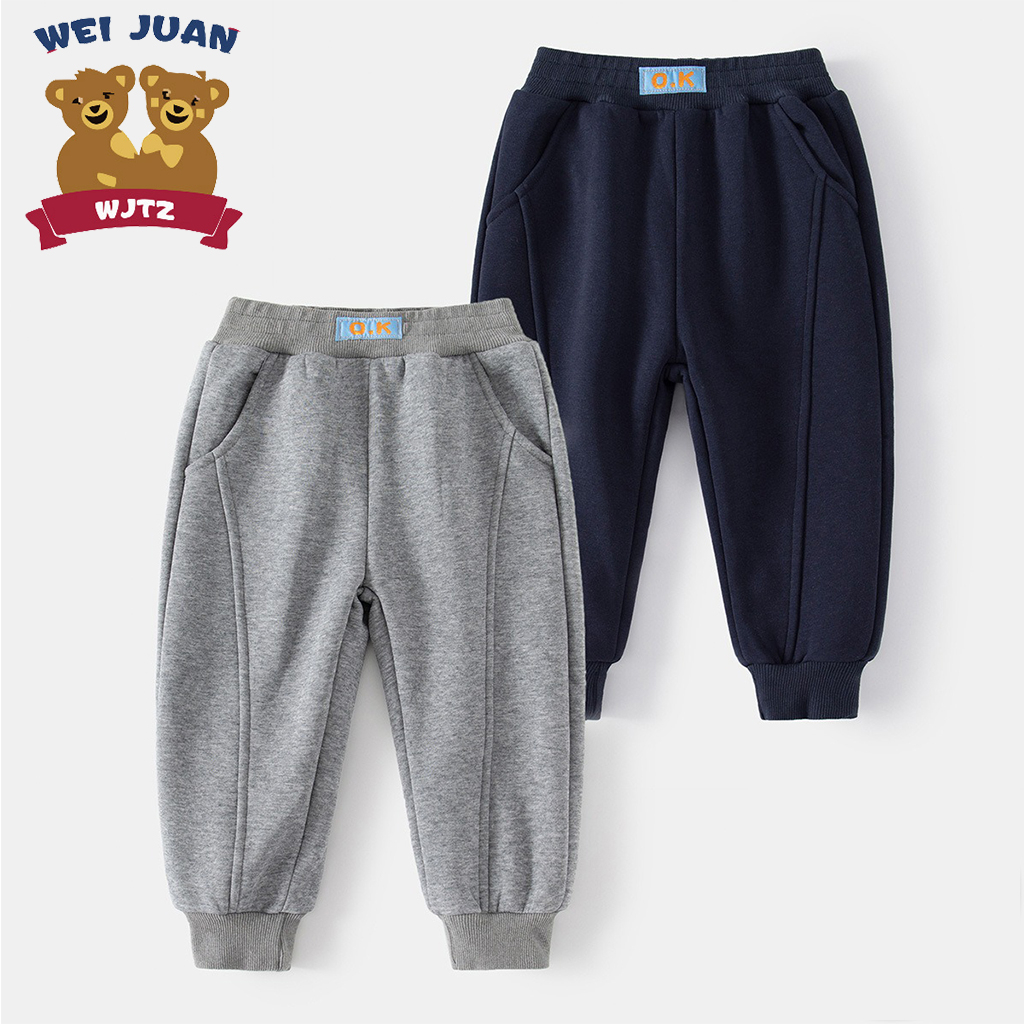 Quần nỉ bé trai Wellkids quần dài cho bé họa tiết thế thao hàng xuất Âu Mỹ