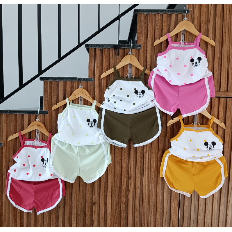 Bộ 2 dây bé gái, vải cotton mềm mịn, thoáng mát, in hình mickey dễ thương