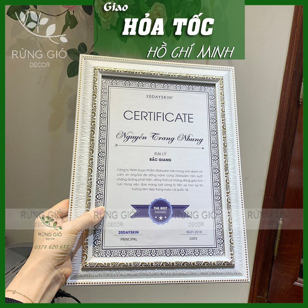 1 KHUNG BẰNG KHEN A4 TRẮNG viền bản 4cm sang trọng, ảnh thật