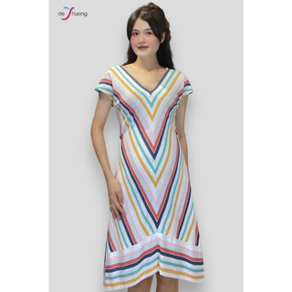 [Chính hãng] Đầm cổ tim trước đâu sọc, cặp lai - linen thun cao cấp - deThuong Fashion