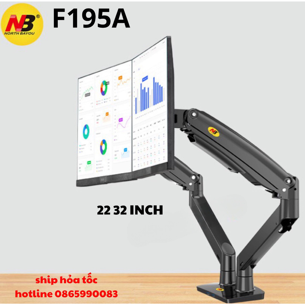 Giá Treo Hai Màn Hình NB F195A 22 - 32 Inch - Tay Treo Màn Hình Kép Gắn Bàn Đa Năng