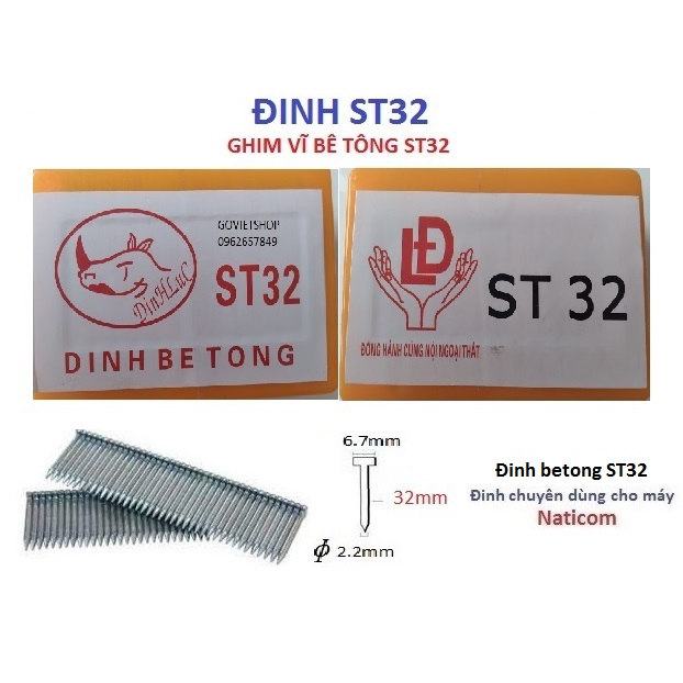 Đinh bê tông ST32 LĐ Tê Giác hộp có 722 cây ghim vĩ betong St32