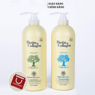 Cặp Dầu Gội Xả Biotin Collagen Trắng 1000ml - Biotin Collagen Trắng Chống Rụng _Shopee Mall