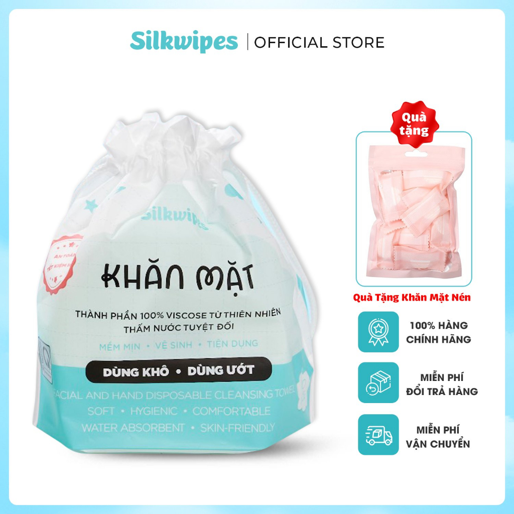 [Mã INBAU15 giảm 10% đơn 0đ] Khăn mặt khô Silkwipes dùng một lần sợi Vicose, dùng khô, dùng ướt