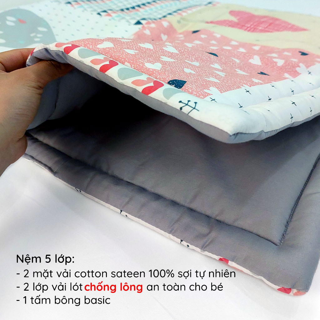 Bộ chăn nệm gối cho bé đi học mẫu giáo tiểu học Fami88 Bedding, mền cho bé gái hình công chúa Pony 100% cotton tự nhiên.