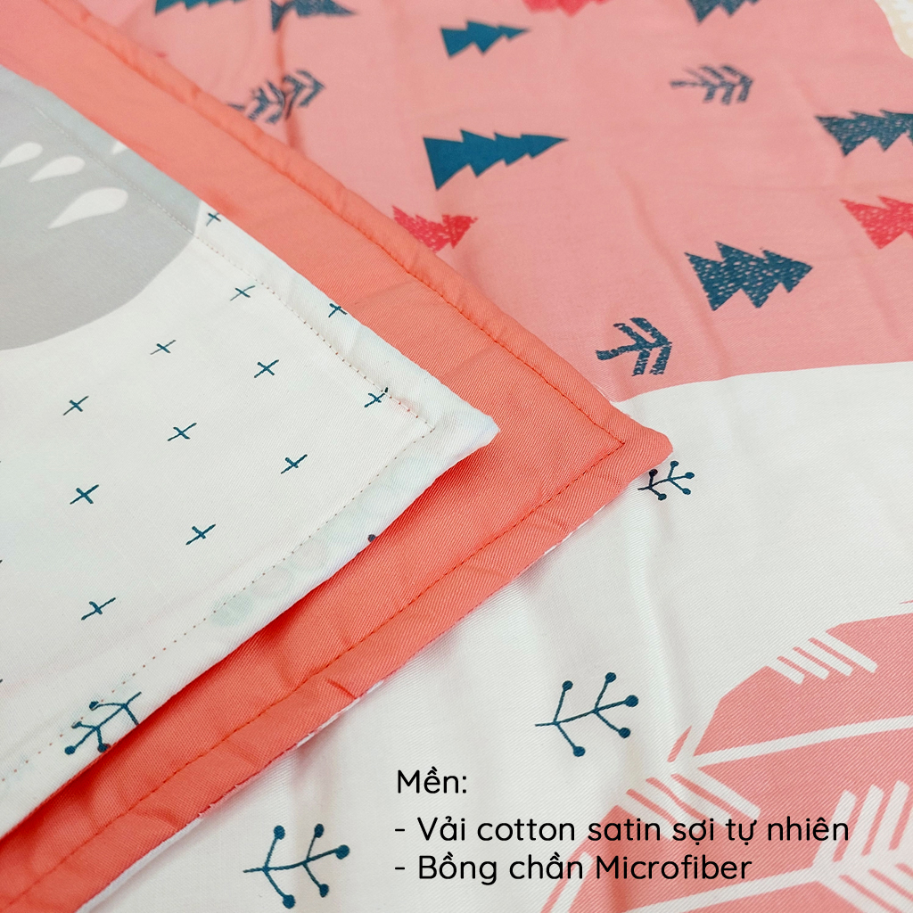 Bộ chăn nệm gối cho bé đi học mẫu giáo tiểu học Fami88 Bedding, mền cho bé gái hình công chúa Pony 100% cotton tự nhiên.