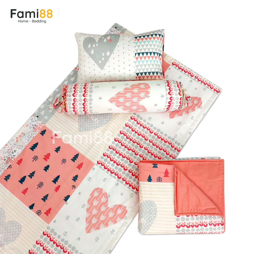 Bộ chăn nệm gối cho bé đi học mẫu giáo tiểu học Fami88 Bedding, mền cho bé gái hình công chúa Pony 100% cotton tự nhiên.