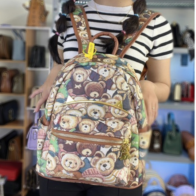 Balo hoa văn hình gấu cao cấp hãng KADINGXIONG size 27cm